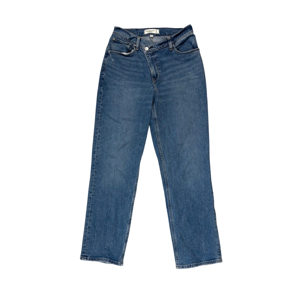 Abercrombie & Fitch Curve Love Dad Straight High Rise Criss Cross‎ Jeans 28